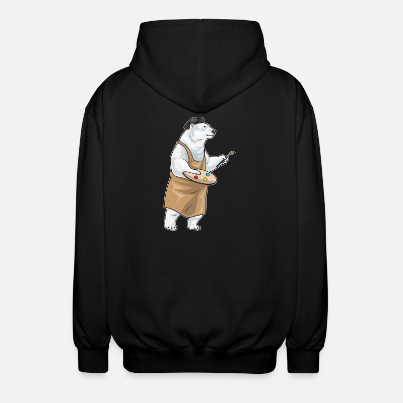 Polar Bear Painter Brush Painting - Unisex Hooded Jacket - black