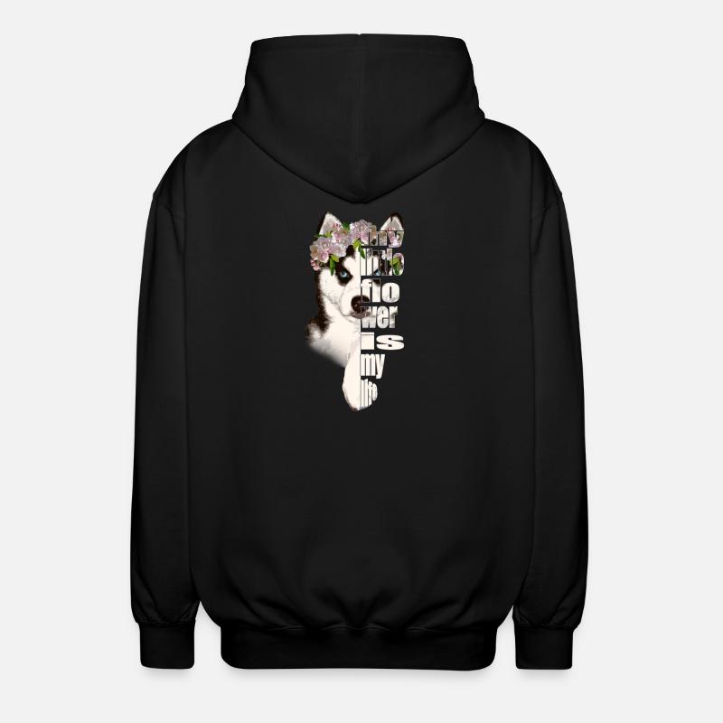 Husky mit Blumenkranz Lebensliebe - Unisex Kapuzenjacke - Schwarz