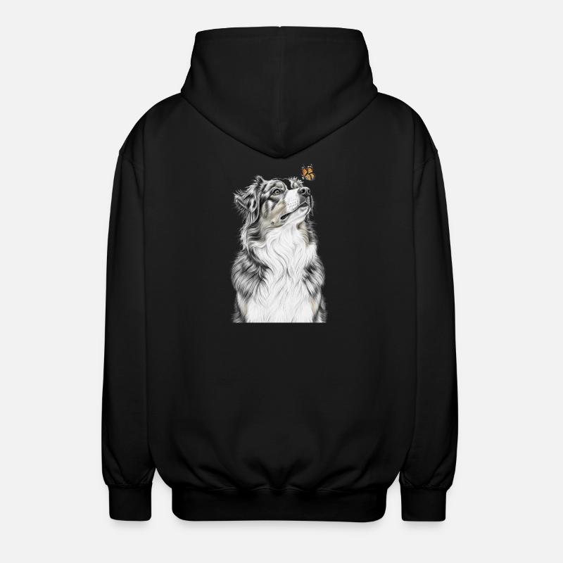 Aussie blickt Schmetterling Australian Shepherd - Unisex Kapuzenjacke - Schwarz