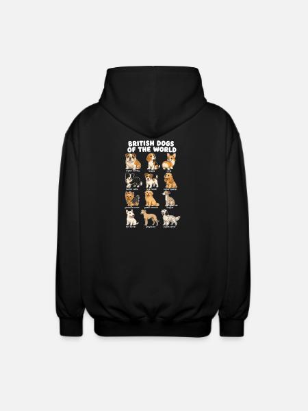 British Dog Breed Chart Cute - Unisex Hooded Jacket - black
