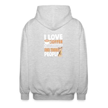J’adore le café, le chihuahua et trois personnes - Veste à capuche unisexe - gris clair chiné - Dos - AI Model Male 185 light (185cm)