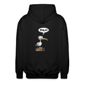 Möwe Sprechblase Yolo - Unisex Kapuzenjacke - Schwarz - Hinten - AI Model Male 185 light (185cm)