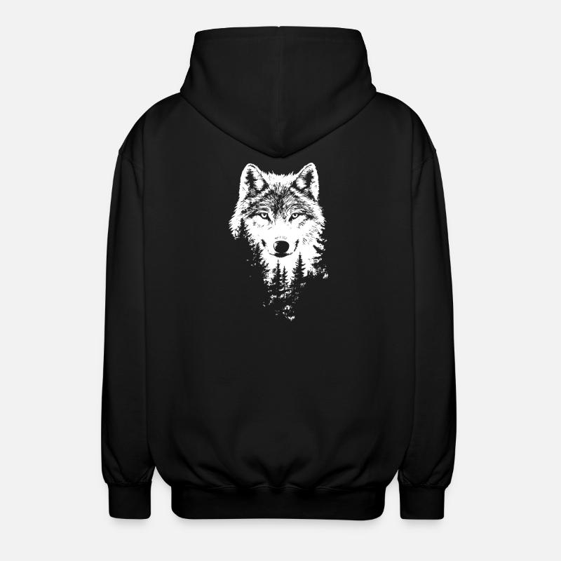 Wolf Face Forest Silhouette - Unisex Hooded Jacket - black