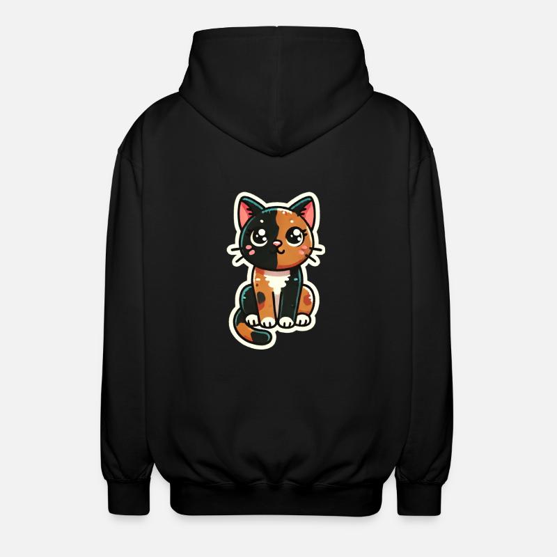 Cute Tortoiseshell / tricolor Cat is sitting nice - Unisex Hooded Jacket - black
