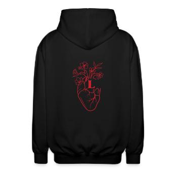 Lettre l cœur anatomie floral noir - Veste à capuche unisexe - noir - Dos - AI Model Male 185 light (185cm)