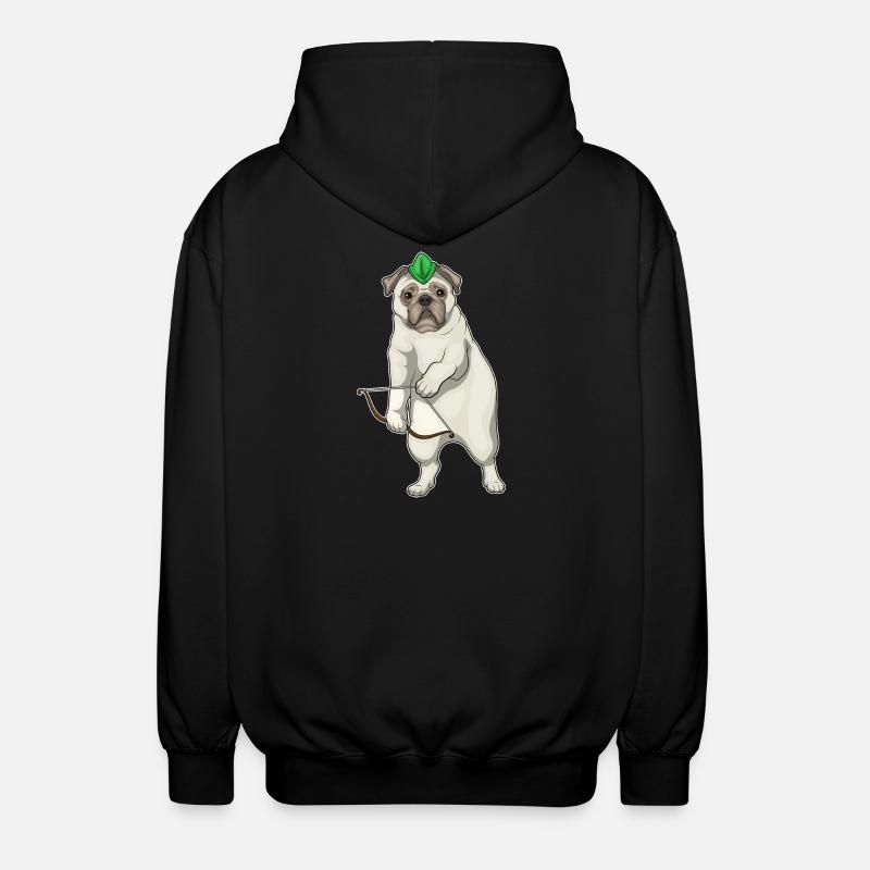 Mops Bogenschütze Bogen - Unisex Kapuzenjacke - Schwarz