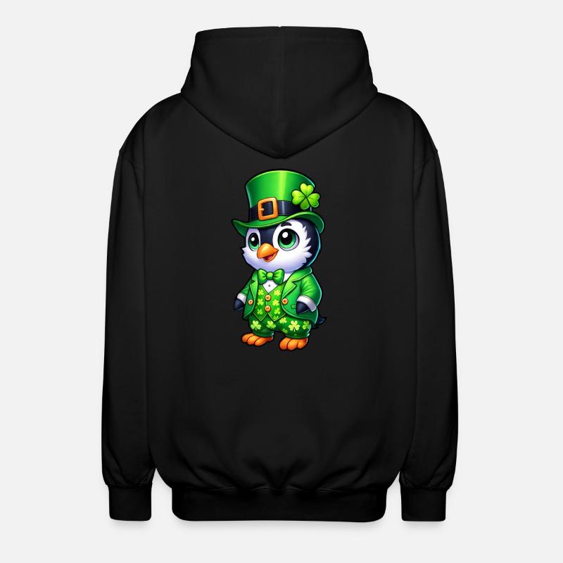 Mignon Dessin Animé Pingouin Saint-Patrick - Veste à capuche unisexe - noir
