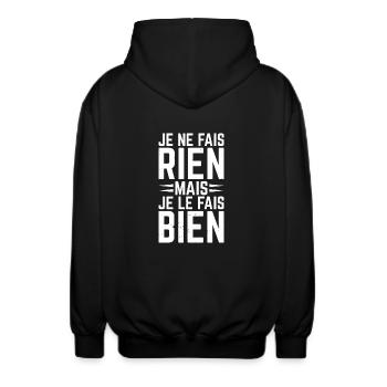 Je ne fait rien mais je le fais bien - Veste à capuche unisexe - noir - Dos - AI Model Male 185 light (185cm)