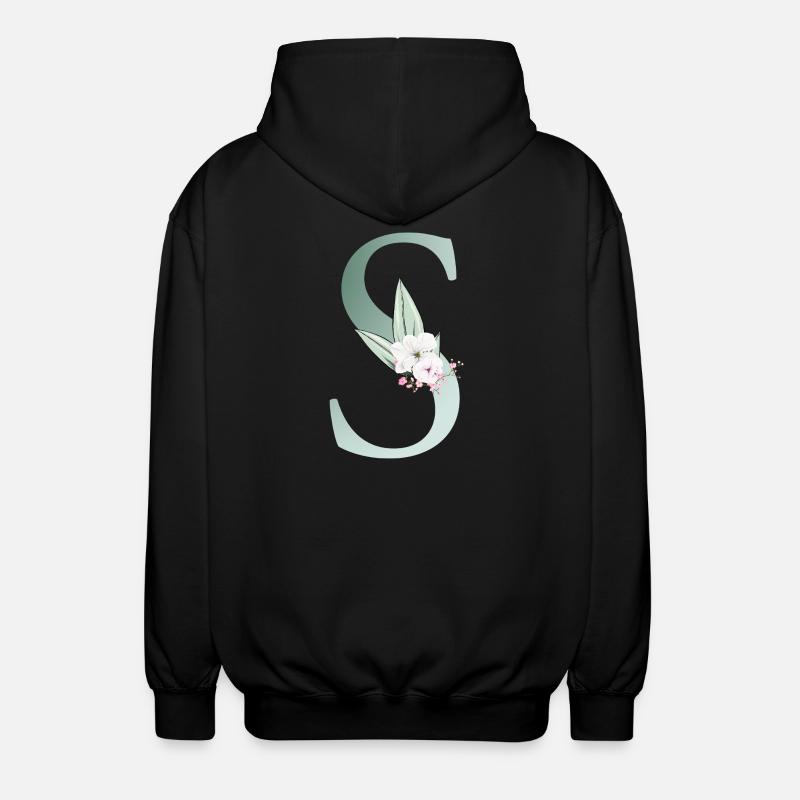 S Monogram, Floral, Personalizable - Unisex Hooded Jacket - black