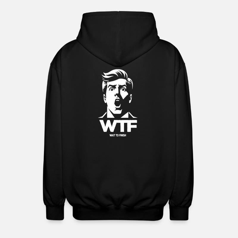Surprised Man with WIF Text - Unisex Hooded Jacket - black