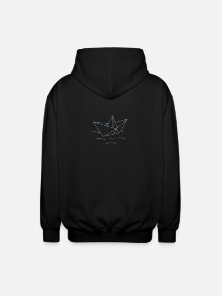 Origami Boat – Minimalist Line Art Maritime I - Unisex Hooded Jacket - black