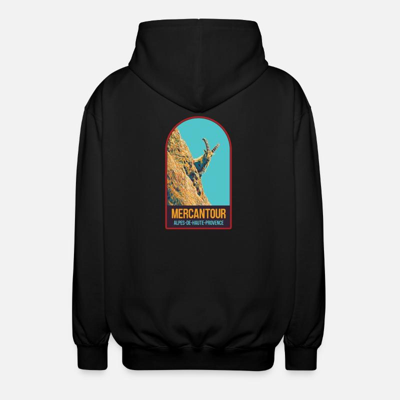 Steinbock-Illustration in der Mercantour - Unisex Kapuzenjacke - Schwarz