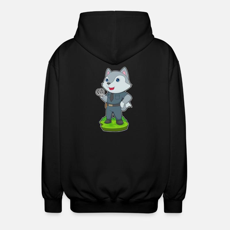 Wolf Polizist Handschellen Polizei - Unisex Kapuzenjacke - Schwarz
