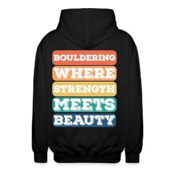 Bouldern Stärke Trifft Auf Schönheit Boulder - Unisex Kapuzenjacke - Schwarz - Hinten - AI Model Male 185 light (185cm)