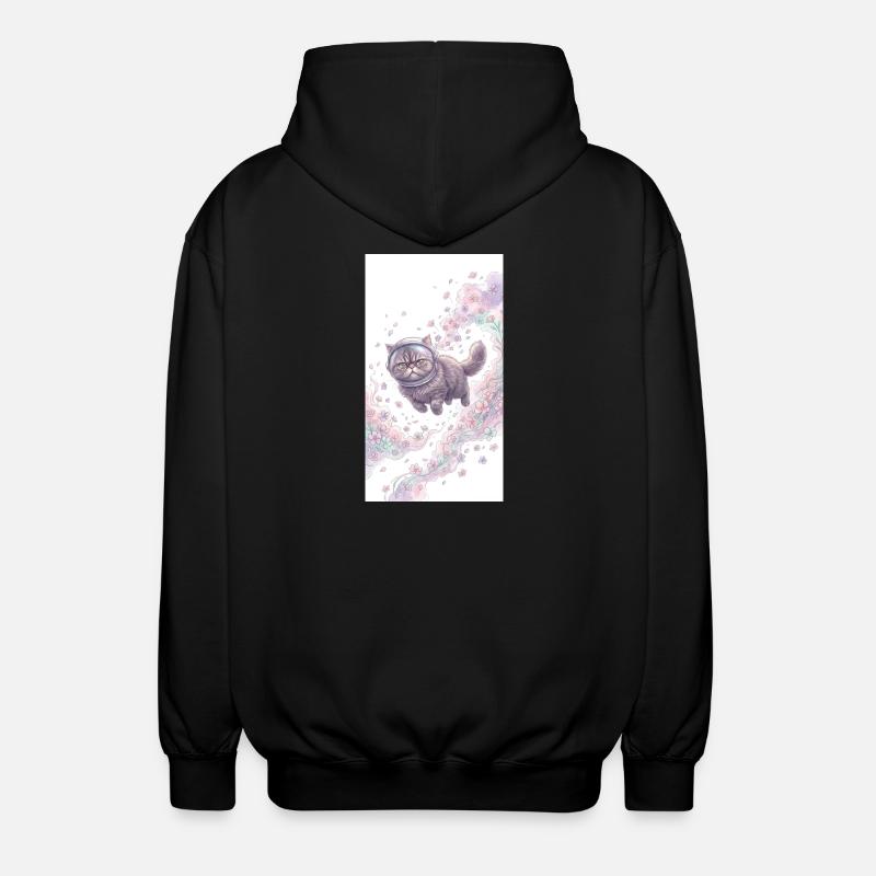 Space cat in flower magic - Unisex Hooded Jacket - black