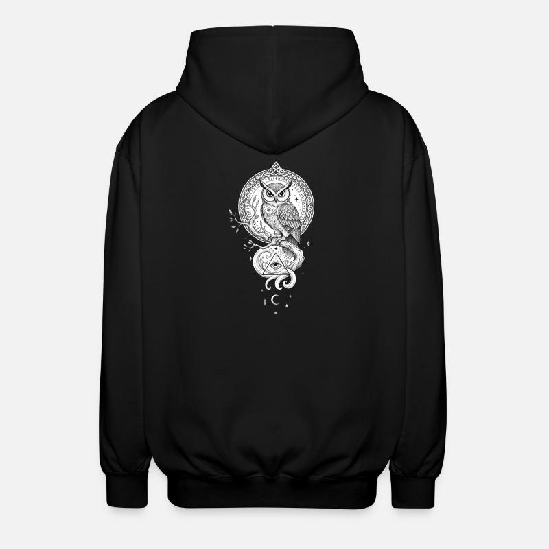 Night Owl Mandala with Triangle Symbol - Unisex Hooded Jacket - black