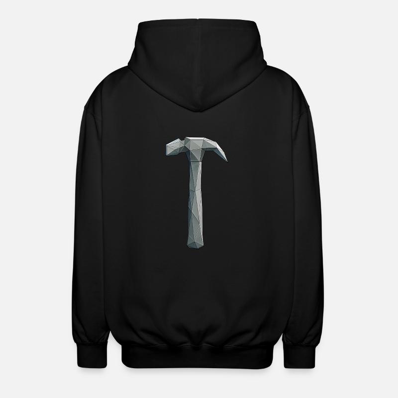 Low Poly Hammer - Artisan Tool - Unisex Hooded Jacket - black