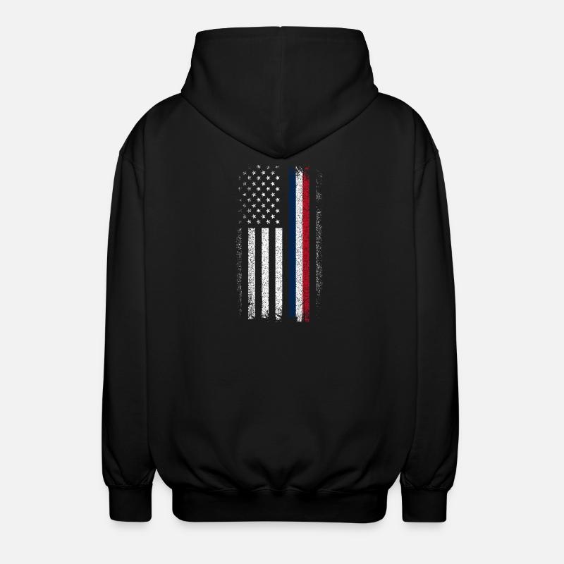 Distressed Flag: Blue Red Line - Unisex Hooded Jacket - black