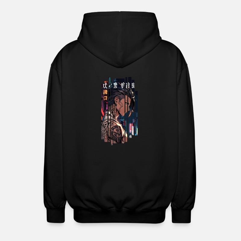 Red Cyber Tattooed Man - Unisex Hooded Jacket - black