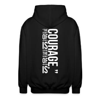 quote , secret of freedom is courage - Unisex Hooded Jacket - black - Back - AI Model Male 185 light (185cm)
