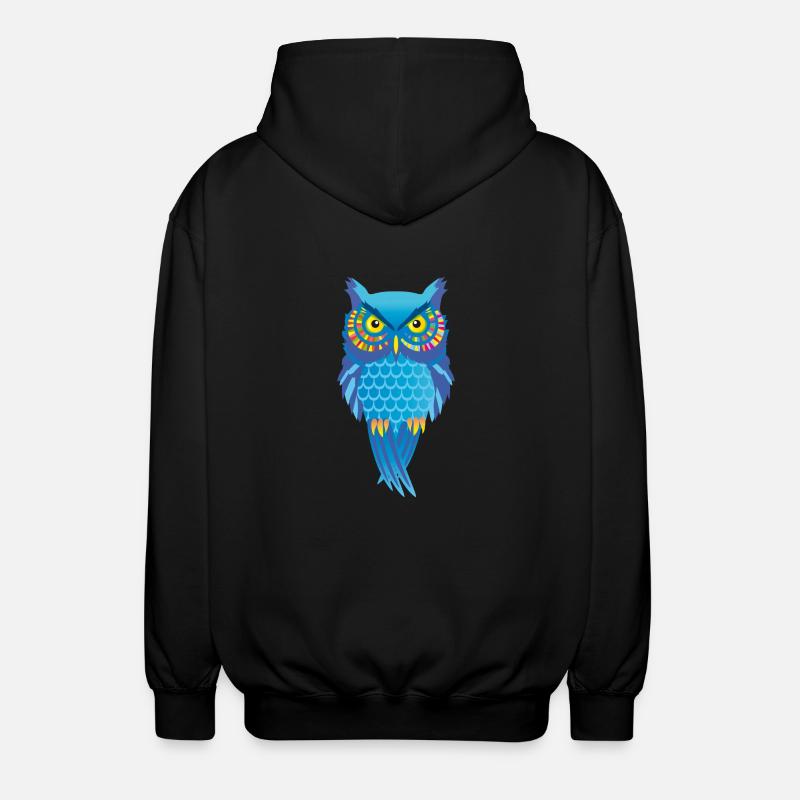 Eule blau, bunt Vogel auffallend - Unisex Kapuzenjacke - Schwarz