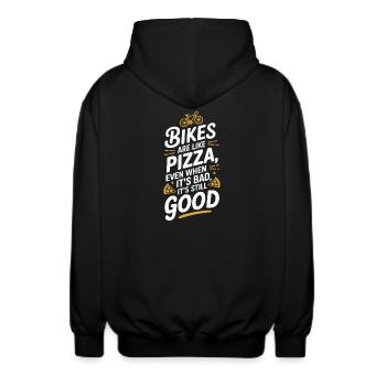Fahrrad Pizza Zitat Typografie Design - Unisex Kapuzenjacke - Schwarz - Hinten - AI Model Male 185 light (185cm)