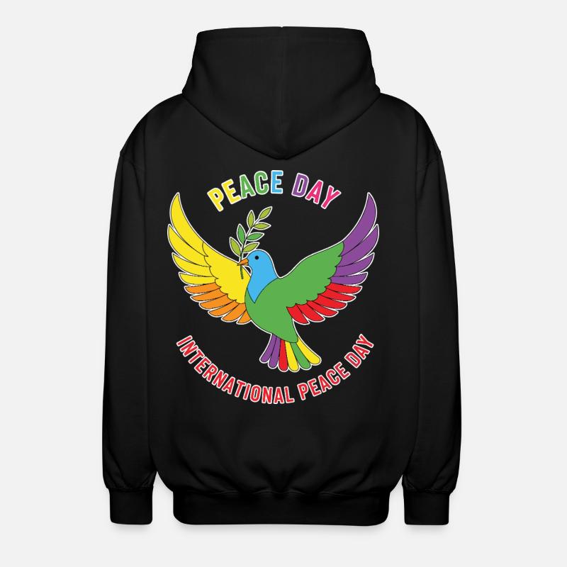 Peace Day Rainbow Dove - Unisex Hooded Jacket - black