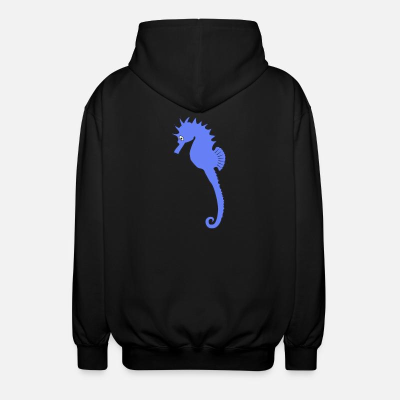 Verspieltes blaues Seepferdchen-Kunstdruck - Unisex Kapuzenjacke - Schwarz
