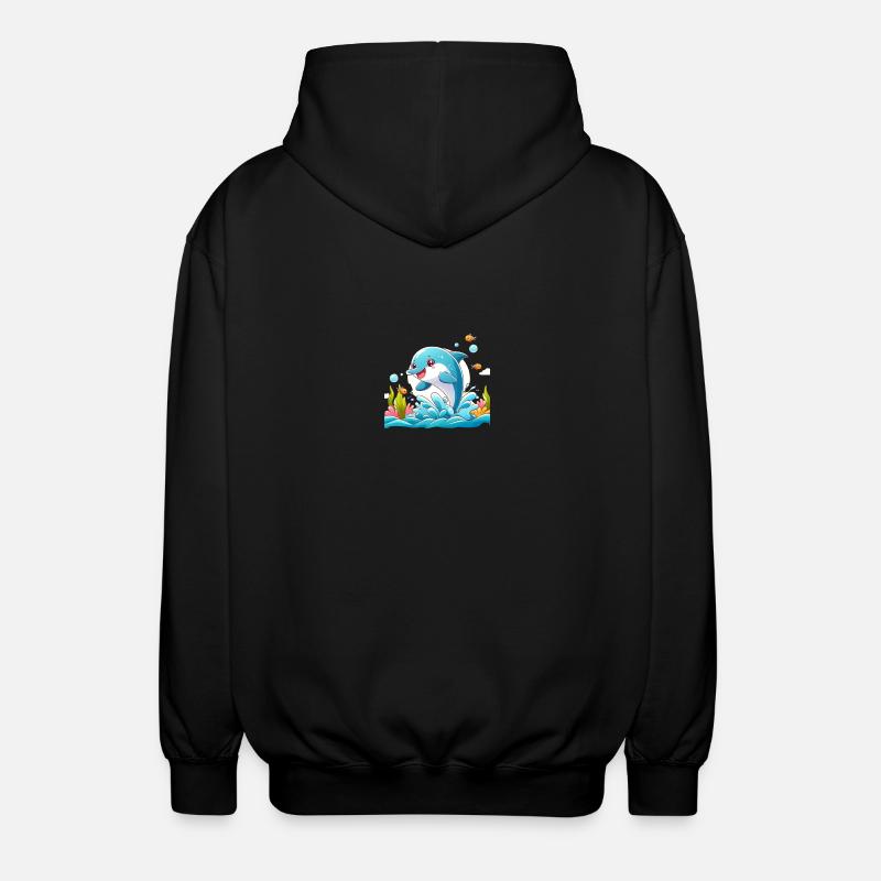 Dolphin Cartoon 2 - Unisex Hooded Jacket - black