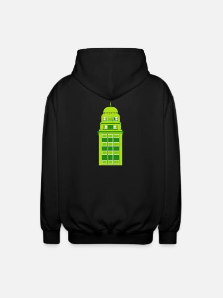 Retro Green Tower Clock - Unisex Hooded Jacket - black