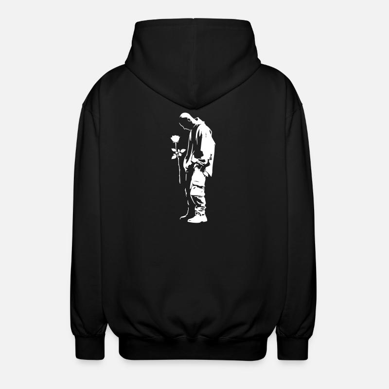 Silhouette d’art de rue avec rose - Veste à capuche unisexe - noir