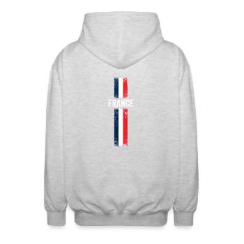 Flagge Frankreichs - Unisex Kapuzenjacke - Hellgrau meliert - Hinten - AI Model Male 185 light (185cm)