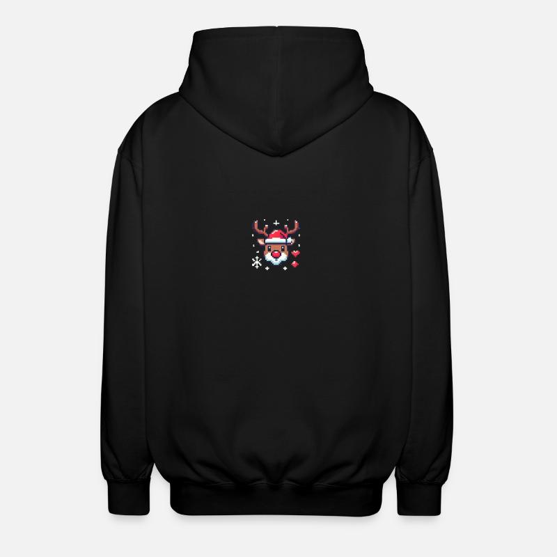 8 Bit Christmas Reindeer Head - Unisex Hooded Jacket - black