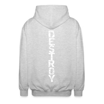 Destroy in white - Unisex Hooded Jacket - light heather grey - Back - AI Model Male 185 light (185cm)