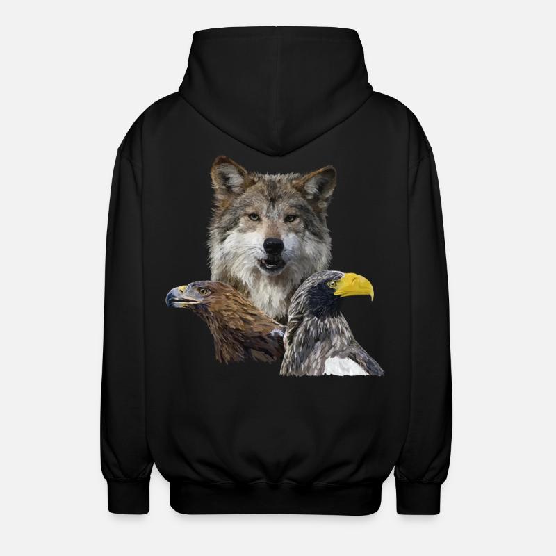 Wolf und Adler - Unisex Kapuzenjacke - Schwarz