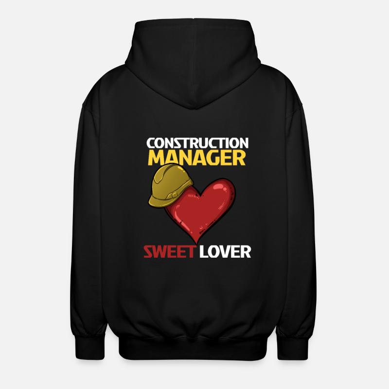 Construction Worker Heart Love Design - Unisex Hooded Jacket - black