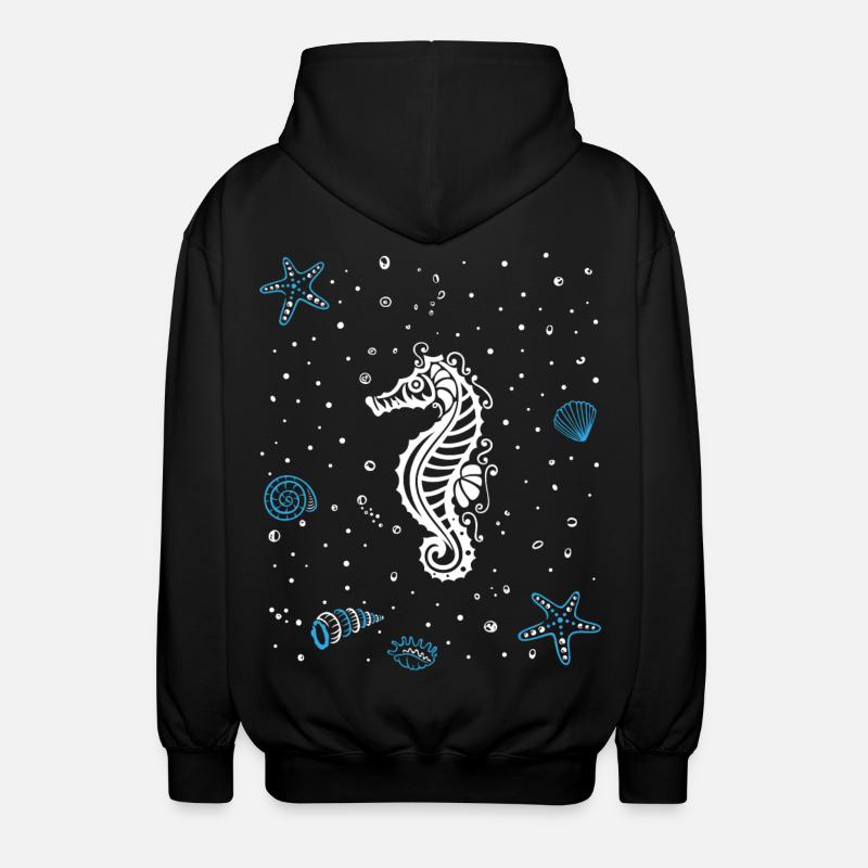 Seepferdchen mit Wasserspritzer. Maritim. - Unisex Kapuzenjacke - Schwarz