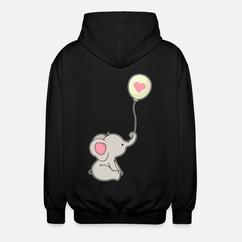 Elefant & Luftballon mit Herz - Unisex Kapuzenjacke - Schwarz