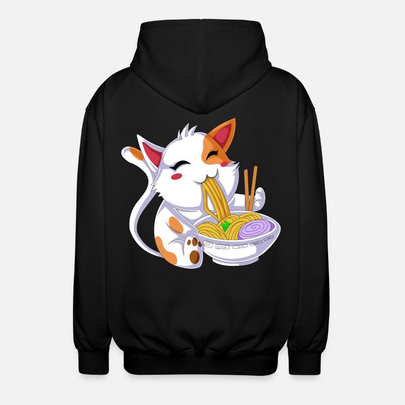 Katze isst Ramen - Unisex Kapuzenjacke - Schwarz