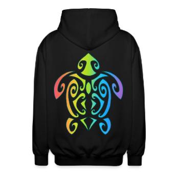 Rainbow Polynesian Turtle - Unisex Hooded Jacket - black - Back - AI Model Male 185 light (185cm)