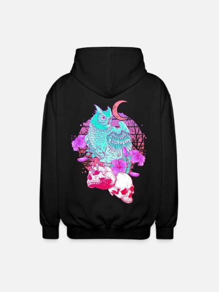 Pastel Goth Skull Owl Aesthetic Clothes Moon - Unisex Hooded Jacket - black