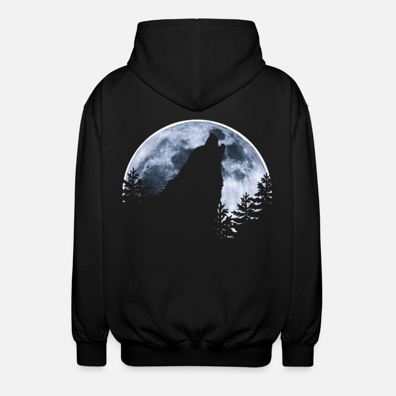 Wolf howls moon - Wolf's silhouette - Unisex Hooded Jacket - black
