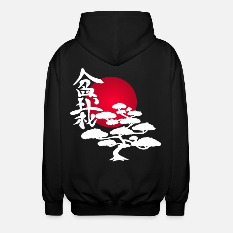 White tree and red sun - Unisex Hooded Jacket - black