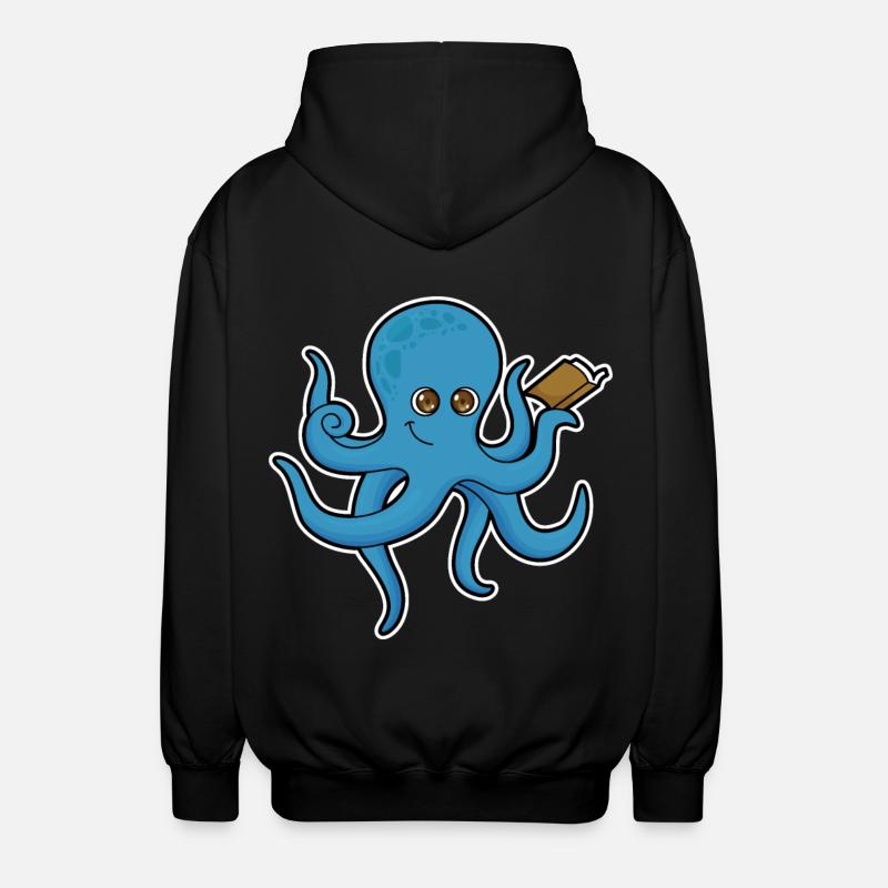 Krake mit Buch - Unisex Kapuzenjacke - Schwarz