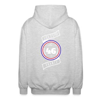 Fier d'être du 46 - Veste à capuche unisexe - gris clair chiné - Dos - AI Model Male 185 light (185cm)