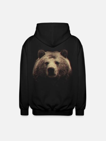 Red Halftone Bear Head - Unisex Hooded Jacket - black