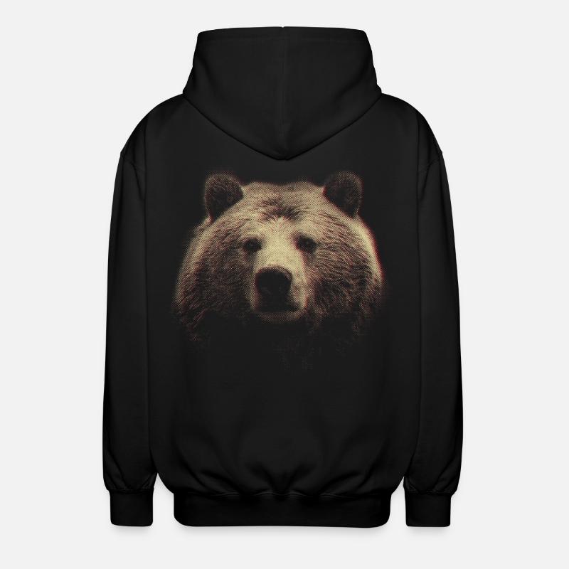 Red Halftone Bear Head - Unisex Hooded Jacket - black