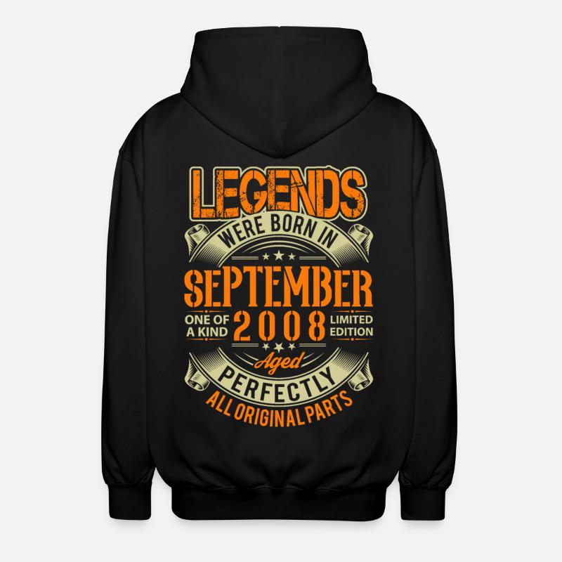 Légende d’anniversaire de septembre 2008 - Veste à capuche unisexe - noir