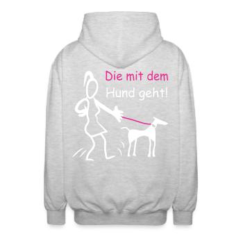 Die mit dem Hund geht ! - Unisex Kapuzenjacke - Hellgrau meliert - Hinten - AI Model Male 185 light (185cm)