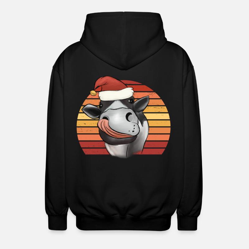 Weihnachtskuh Kuh mit Weihnachtsmütze Retro - Unisex Kapuzenjacke - Schwarz